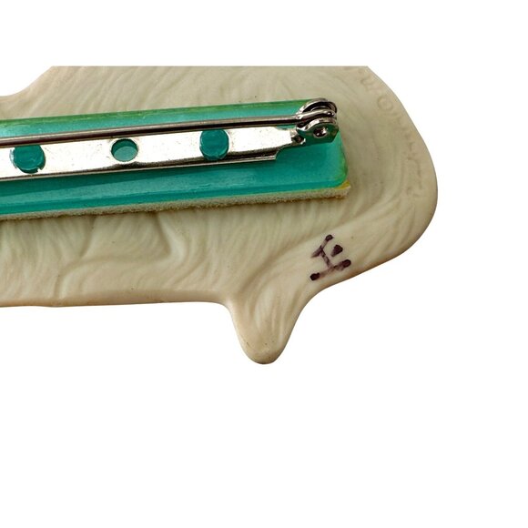 Vintage 80's Bisque Ceramic Orange Tabby Cat Kitty Brooch Hand Painted Signed - Picture 6 of 7